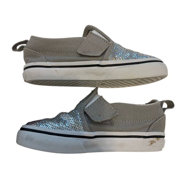 Vans Silver Sequin Velcro Slip Ons - Picture 3 of 10